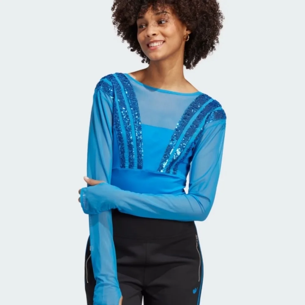 Adidas Originals Blue Version Santiago Mesh & Sequin Bodysuit Various MSRP 250
